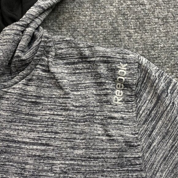 Reebok‎ Hoodie Mens L Gray Marble 1/4 Zip Double Knit Pullover Sweatshirt Logo - Picture 2 of 13